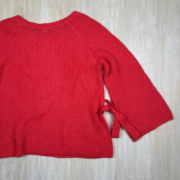 Project Naadam Coral Pink Open Knit Bell Sleeve Tied Bow Pullover Sweater Small - Picture 7 of 15
